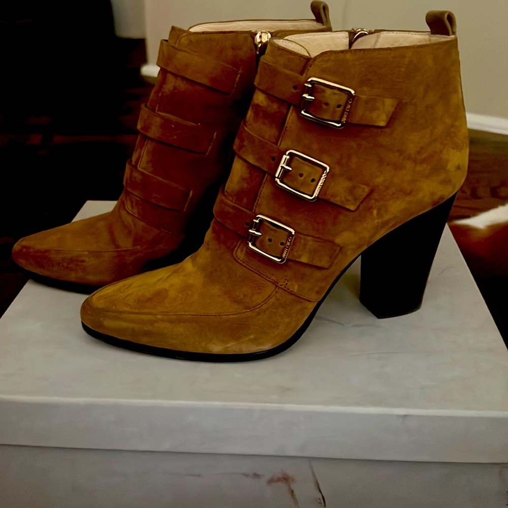 Jimmy Choo Hutch Suede Booties, Sz 38.5